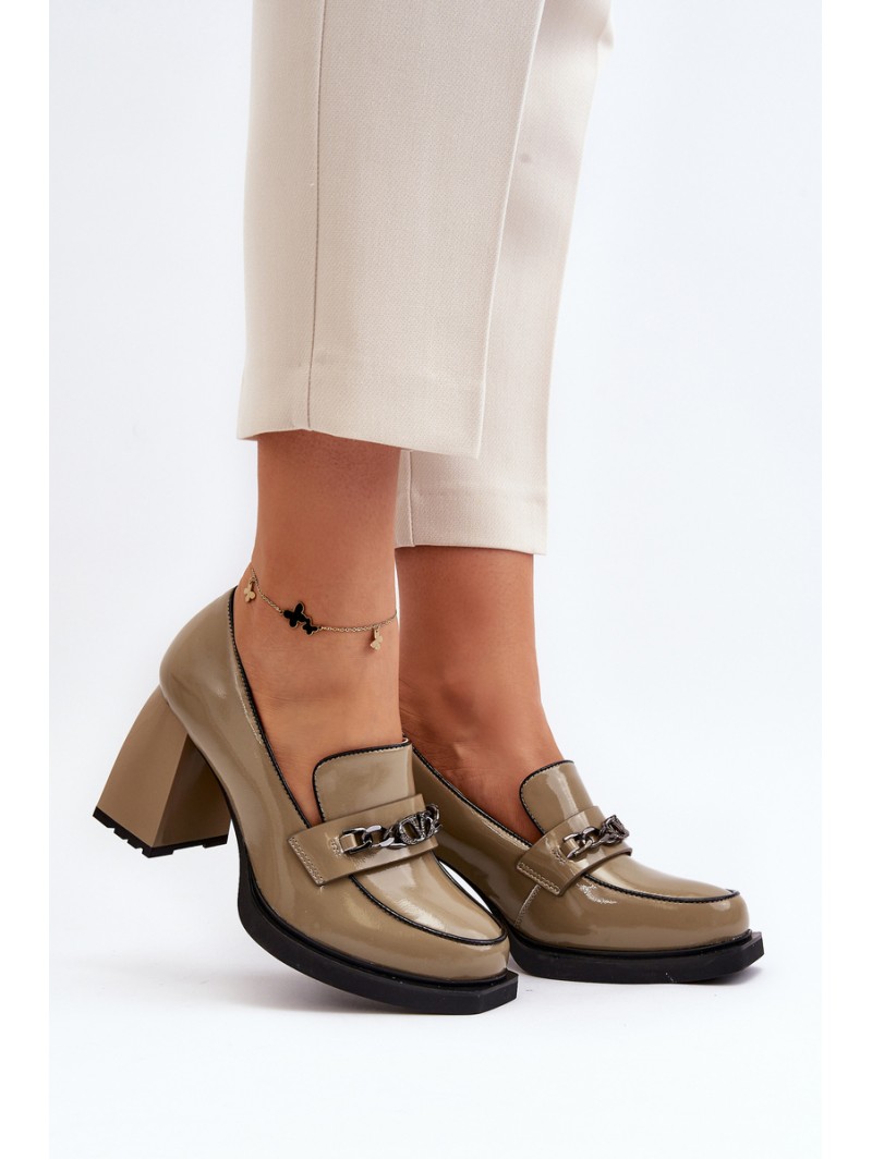 Green Patent Leather Pumps on Chunky Heel Terimene Green Patent Leather Pumps on Chunky Heel Terimene