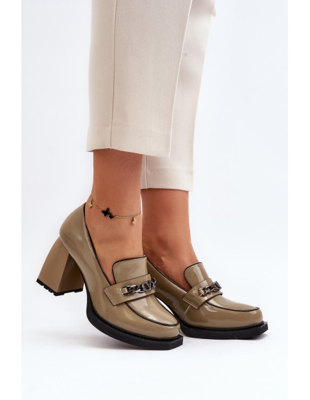 Green Patent Leather Pumps on Chunky Heel Terimene