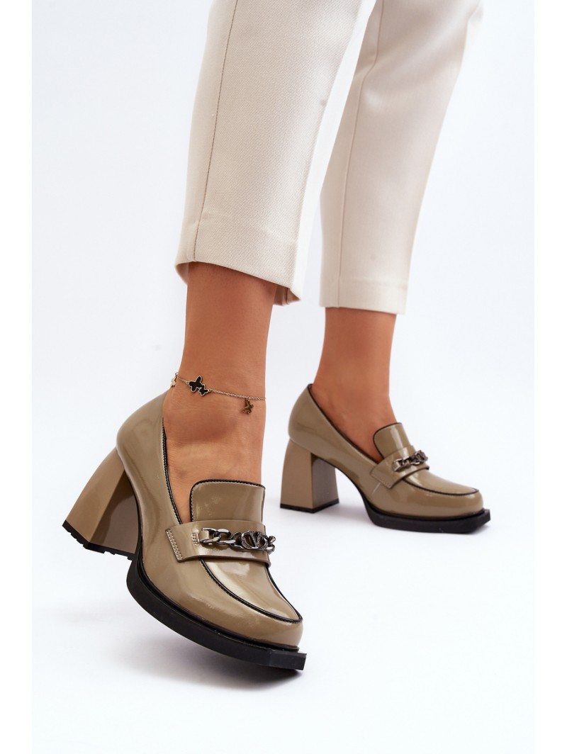 Green Patent Leather Pumps on Chunky Heel Terimene Green Patent Leather Pumps on Chunky Heel Terimene
