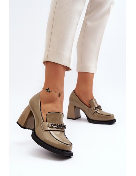 Green Patent Leather Pumps on Chunky Heel Terimene