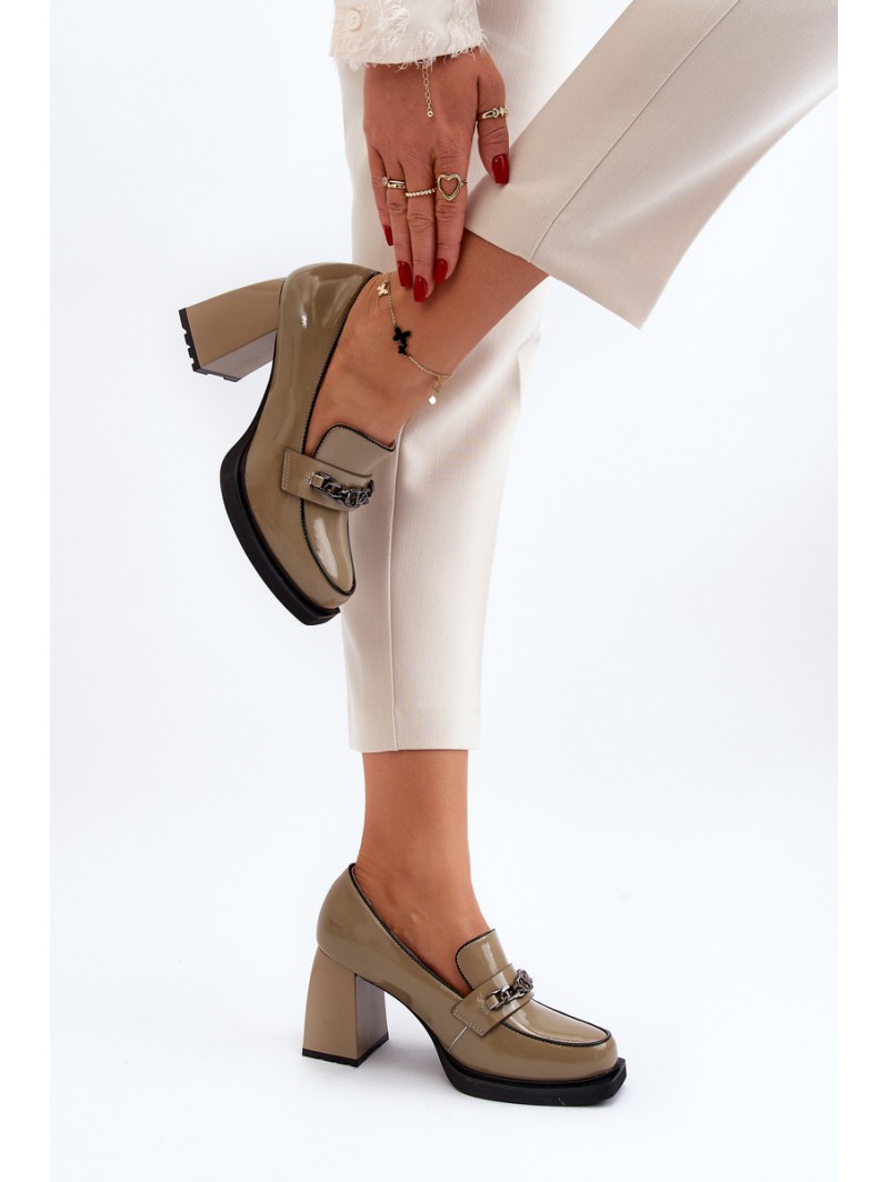 Green Patent Leather Pumps on Chunky Heel Terimene Green Patent Leather Pumps on Chunky Heel Terimene