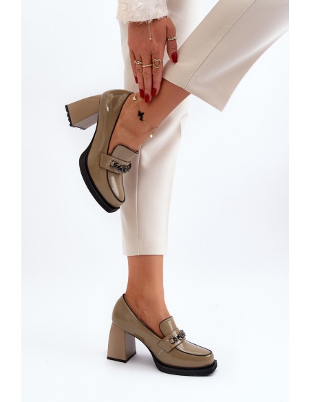 Green Patent Leather Pumps on Chunky Heel Terimene