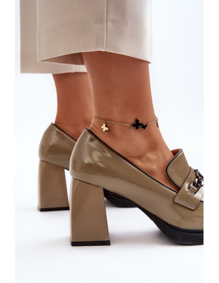 Green Patent Leather Pumps on Chunky Heel Terimene