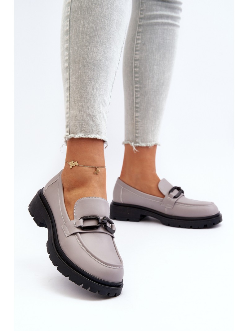 Women's Gray Genuine Leather Moccasins Imbleria