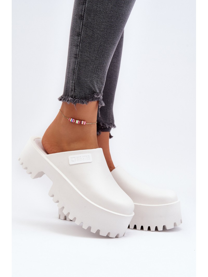 Women's Slides With Chunky Sole Big Star NN274015 White Women's Slides With Chunky Sole Big Star NN274015 White