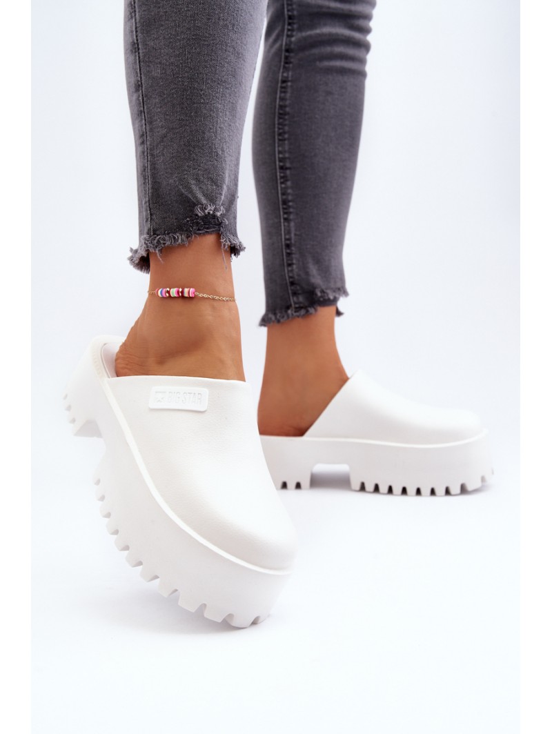 Women's Slides With Chunky Sole Big Star NN274015 White Women's Slides With Chunky Sole Big Star NN274015 White