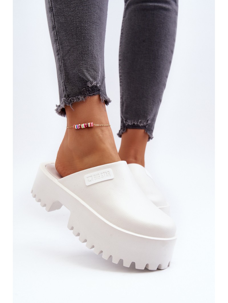 Women's Slides With Chunky Sole Big Star NN274015 White Women's Slides With Chunky Sole Big Star NN274015 White