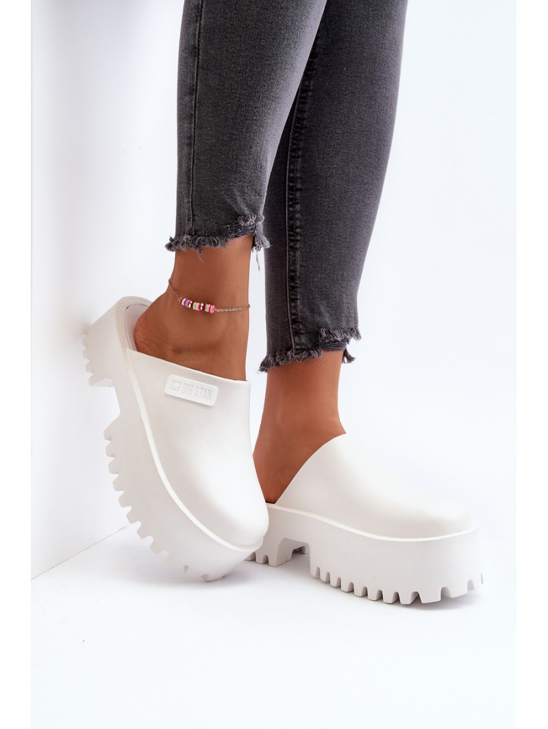 Women's Slides With Chunky Sole Big Star NN274015 White Women's Slides With Chunky Sole Big Star NN274015 White