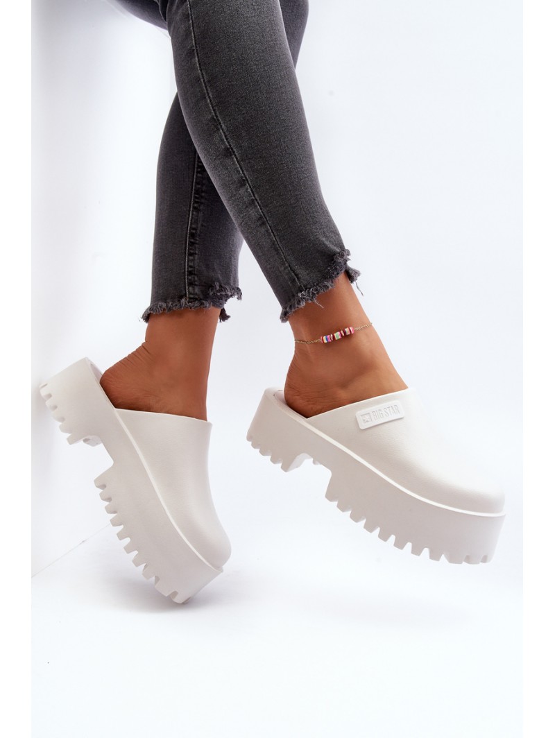 Women's Slides With Chunky Sole Big Star NN274015 White Women's Slides With Chunky Sole Big Star NN274015 White