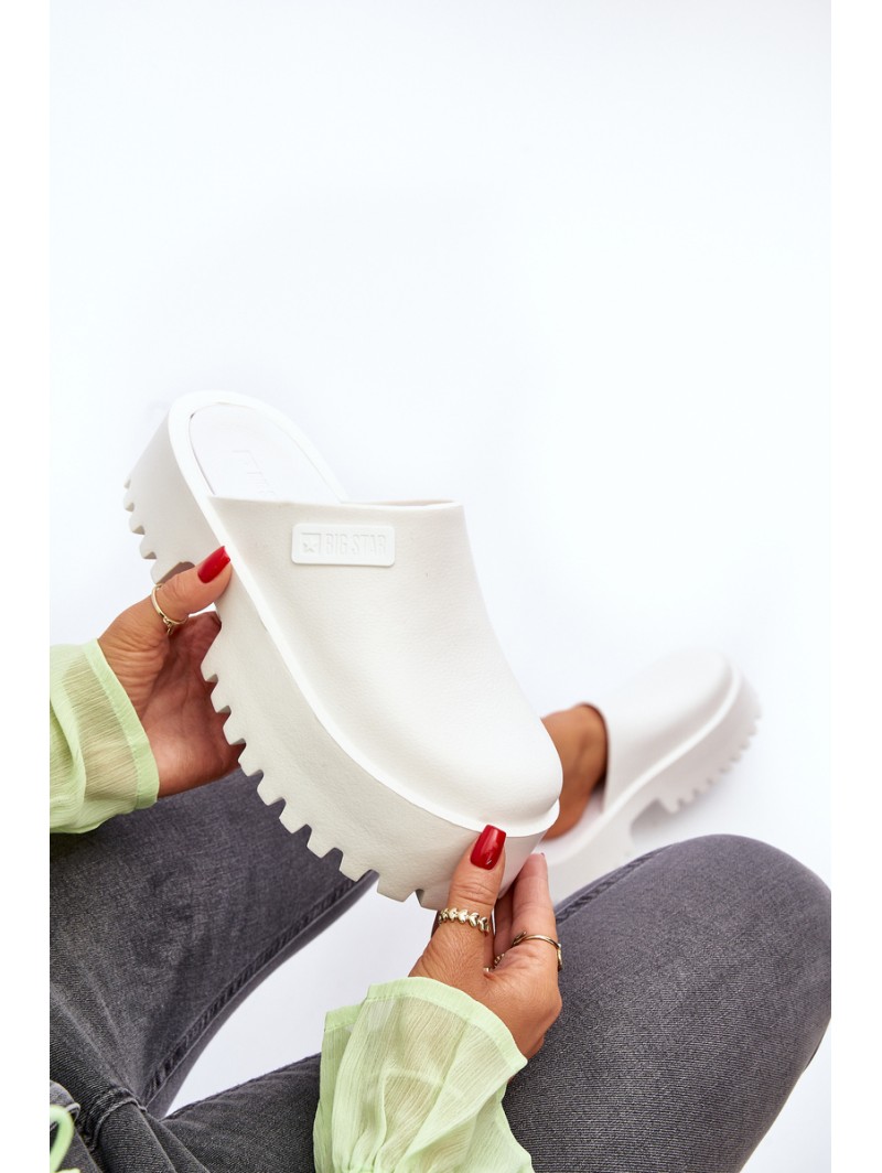 Women's Slides With Chunky Sole Big Star NN274015 White Women's Slides With Chunky Sole Big Star NN274015 White