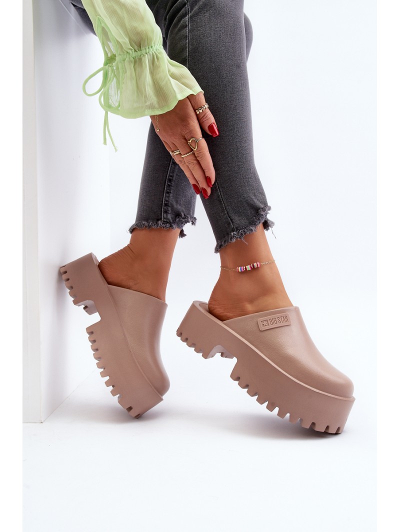 Women's Slides on Chunky Sole Big Star NN274015 White Women's Slides on Chunky Sole Big Star NN274015 White