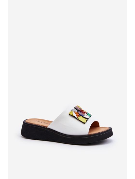 Women's Leather Platform Slippers With Decoration Beige Monroe 2