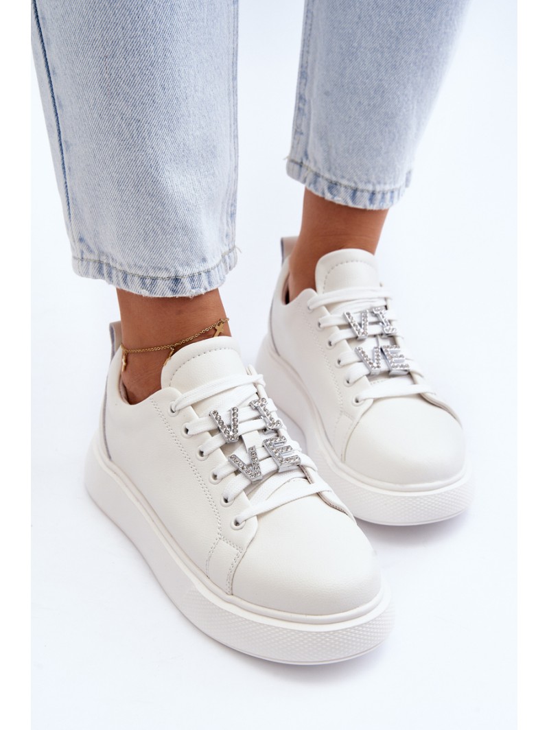 Women's Leather Sneakers with Decorations White Dysuria