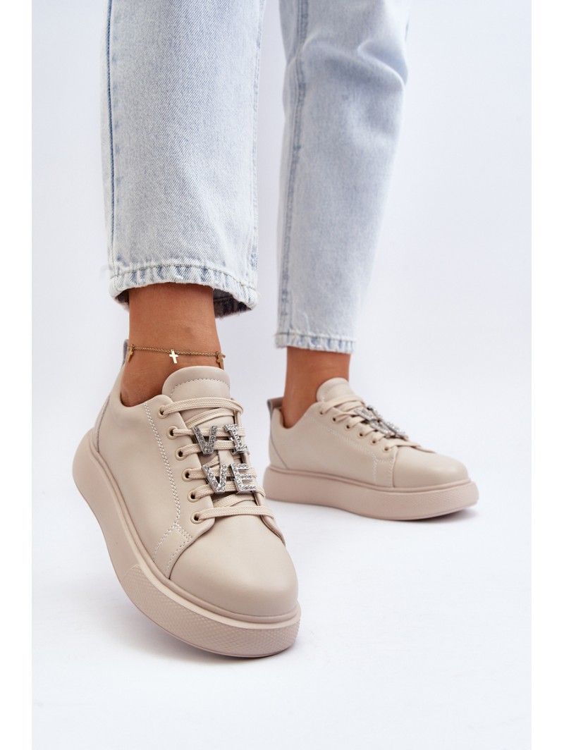 Women's Leather Sneakers with Beige Embellishments Dysuria