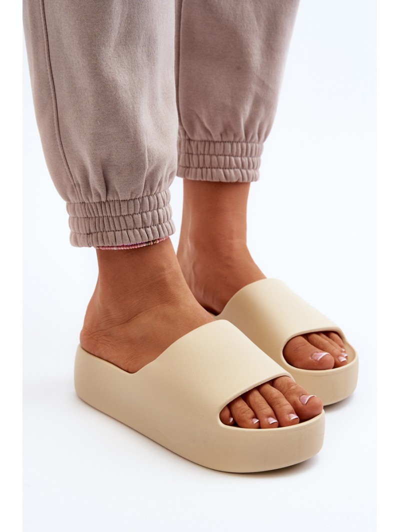 Women's Thick Sole Beige Slides Oreithano