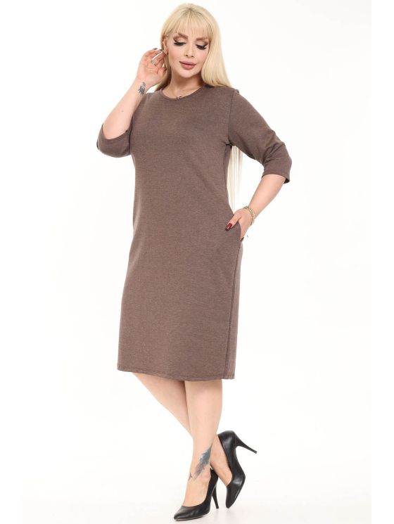 Ruda suknelė su kišenėmis 2