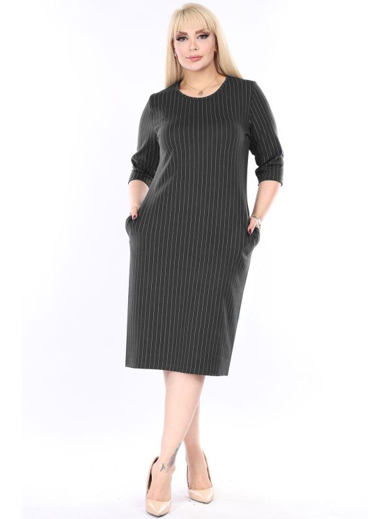 Juoda dryžuota klasikinė suknelė su kišenėmis 2