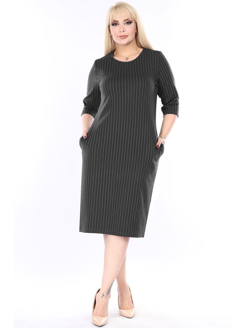 Melna svītraina klasiska kleita ar...