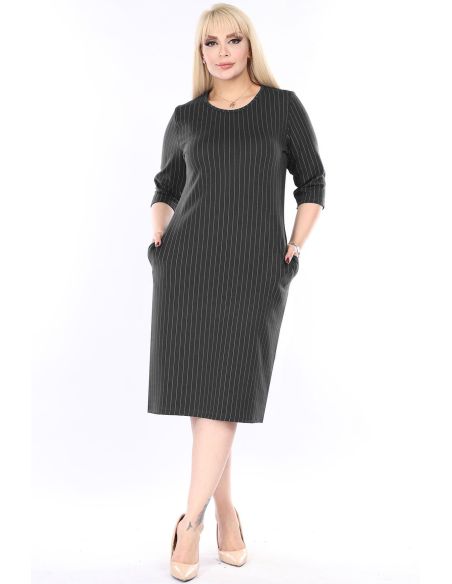 Melna svītraina klasiska kleita ar kabatām