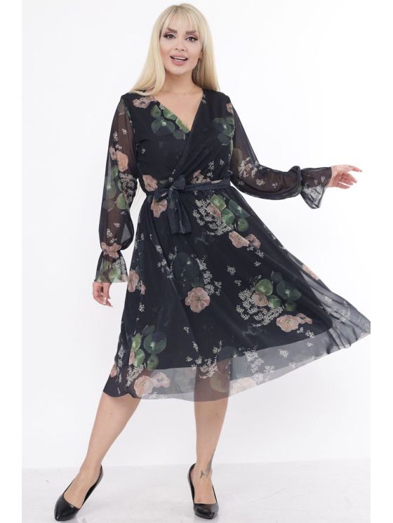 Gėlėta suknelė su dirželiu 2