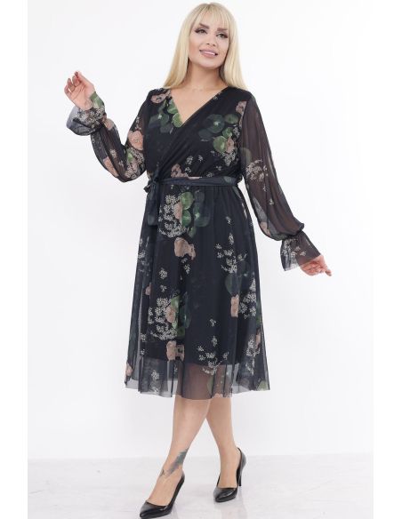 Gėlėta suknelė su dirželiu