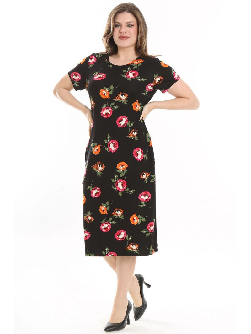Черное платье с цветочным принтом для... Черное платье с цветочным принтом для...