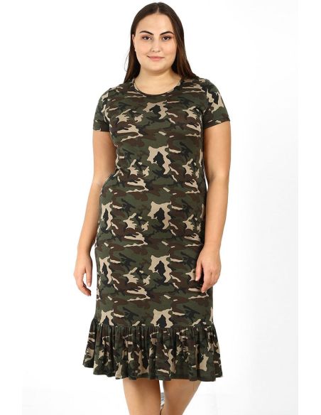 Kamufliažinė suknelė su raukiniais