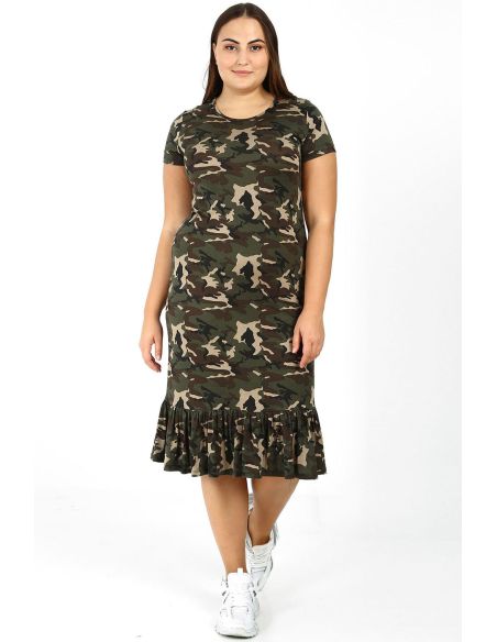 Kamufliažinė suknelė su raukiniais
