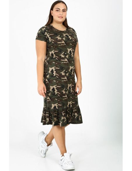 Kamufliažinė suknelė su raukiniais