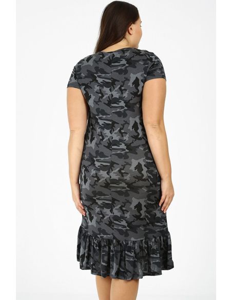 Pilka kamufliažinė suknelė su raukiniais