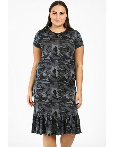 Pilka kamufliažinė suknelė su raukiniais
