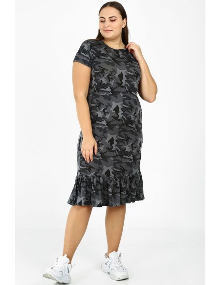 Pilka kamufliažinė suknelė su raukiniais