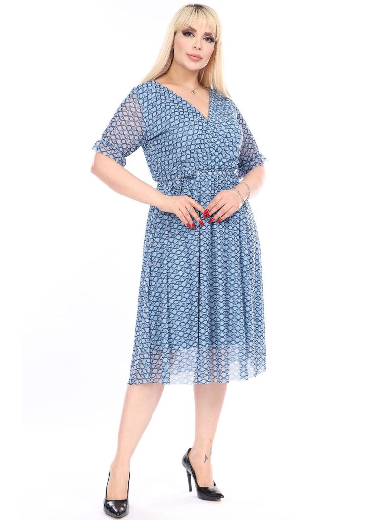 Žydra suknelė trumpomis rankovėmis Žydra suknelė trumpomis rankovėmis