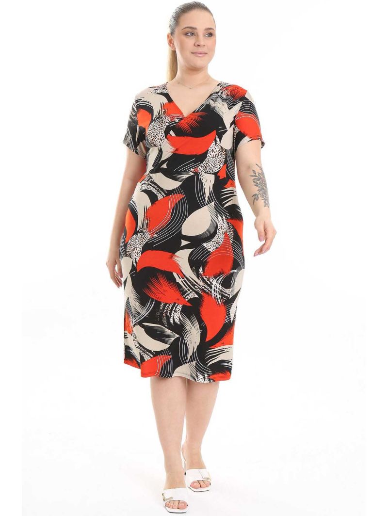 Узорчатое платье с вырезом