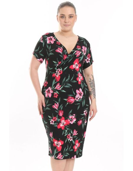 Puķaina kleita ar īsām piedurknēm