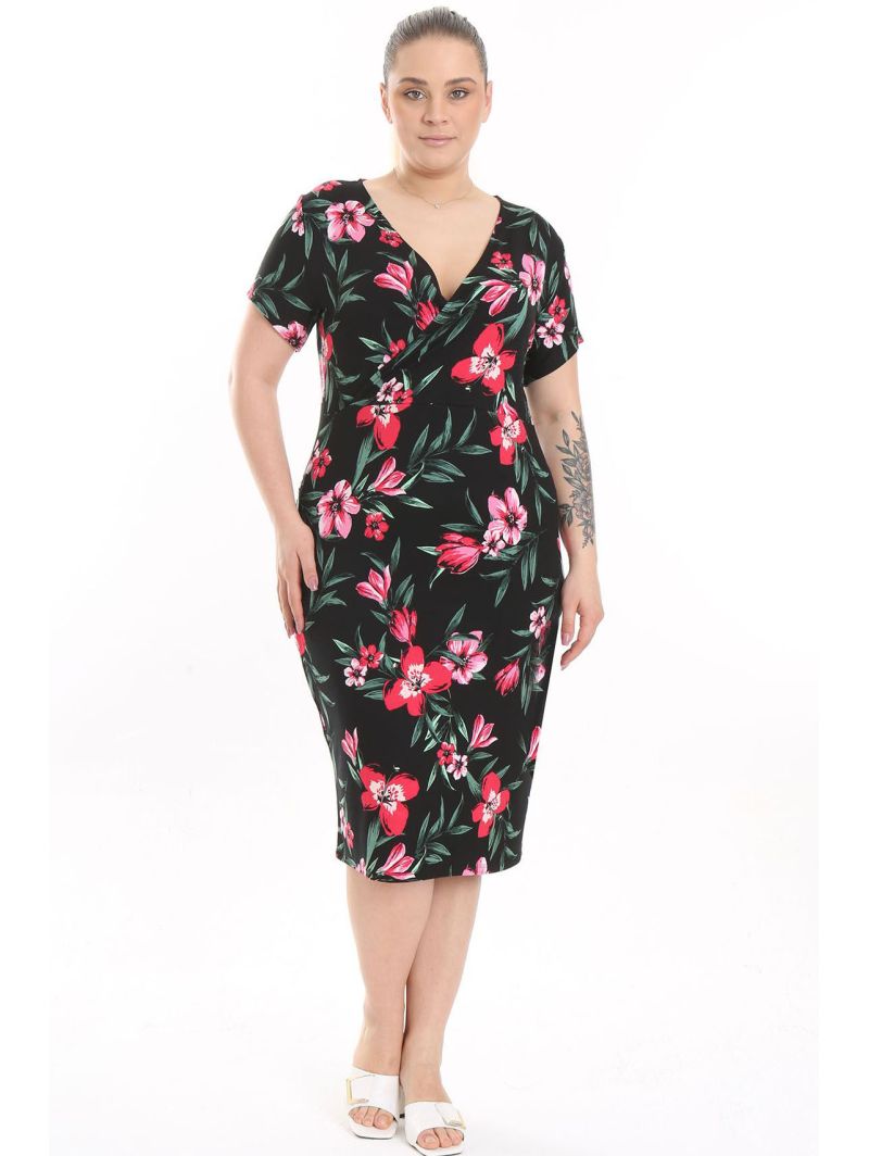 Puķaina kleita ar īsām piedurknēm