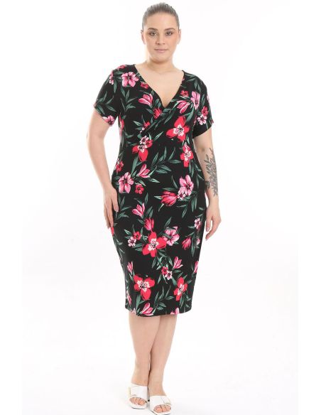 Puķaina kleita ar īsām piedurknēm