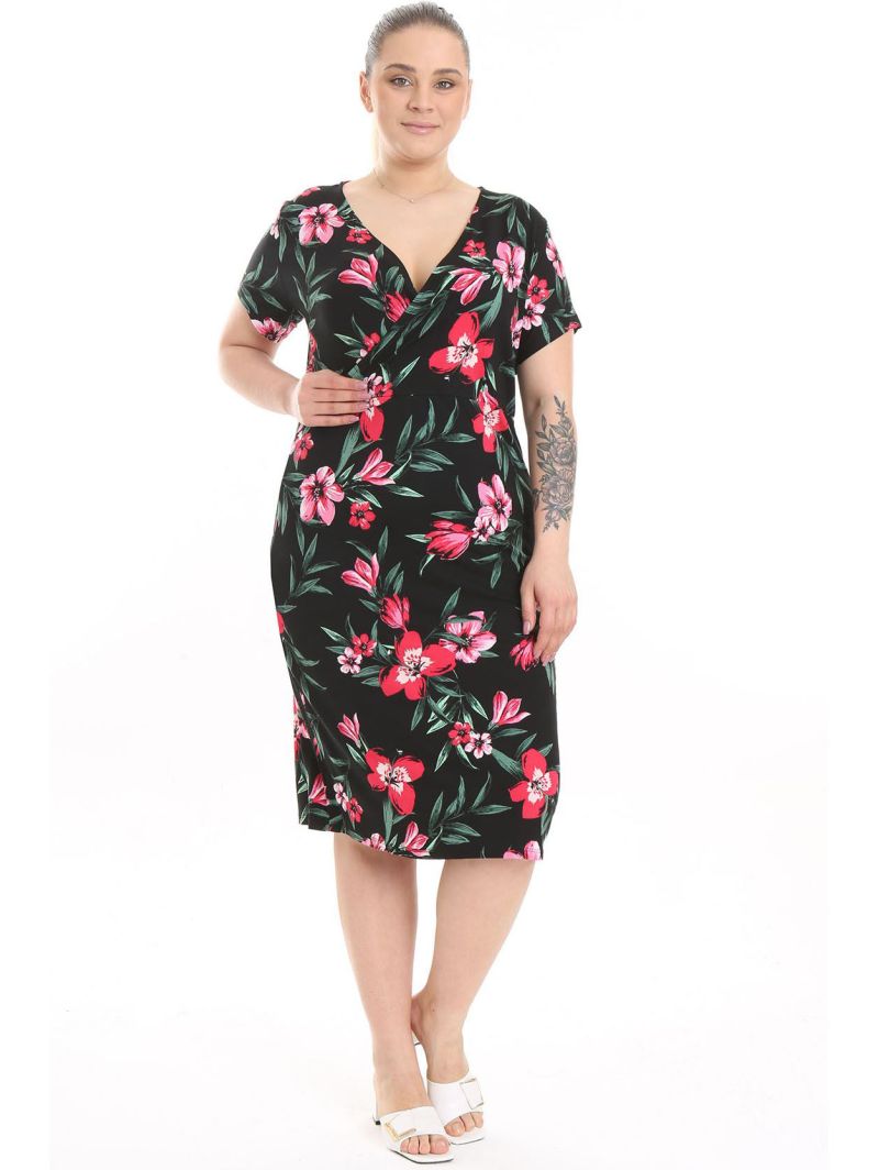 Puķaina kleita ar īsām piedurknēm