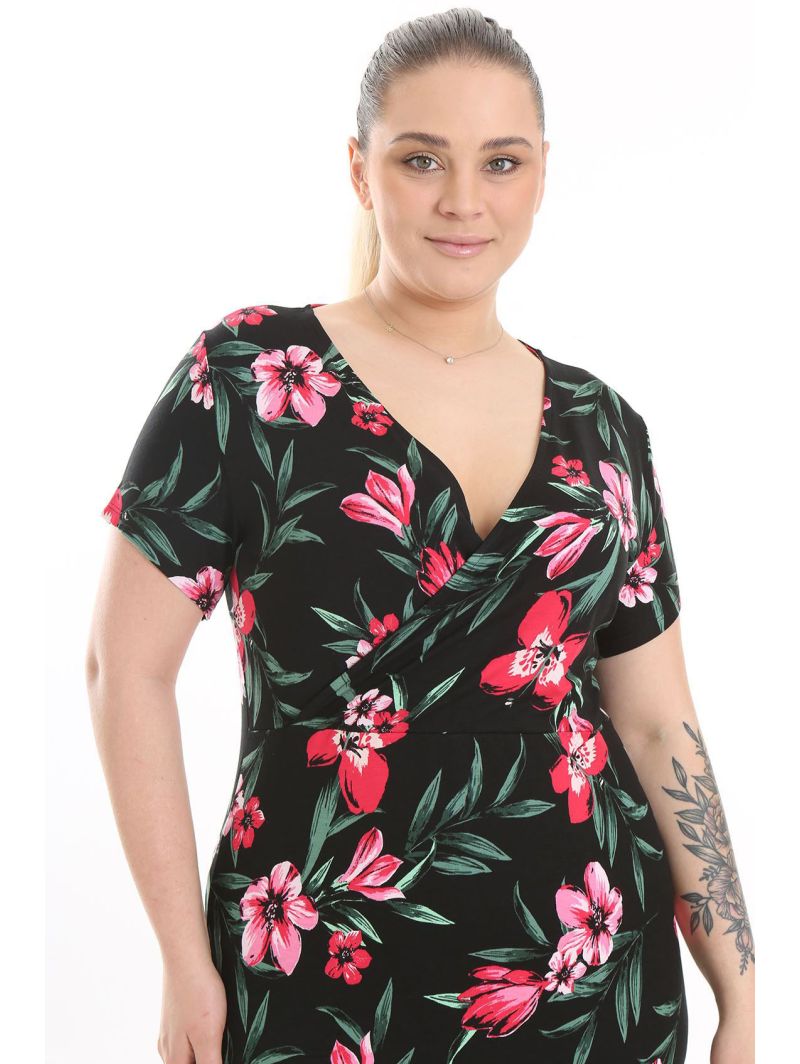 Цветочное платье с короткими рукавами