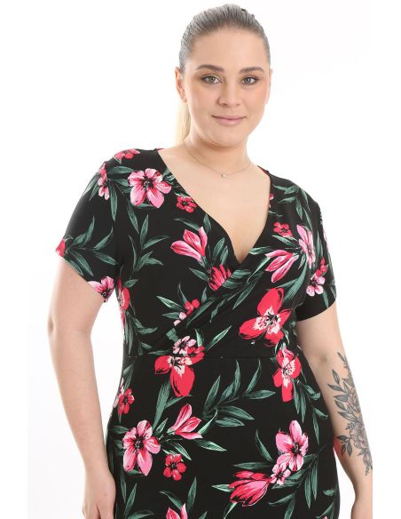 Puķaina kleita ar īsām piedurknēm