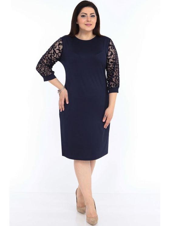 Tumši zila kleita ar 3/4 piedurknēm 2