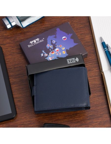 Tamsiai mėlyna vyriška odinė piniginė