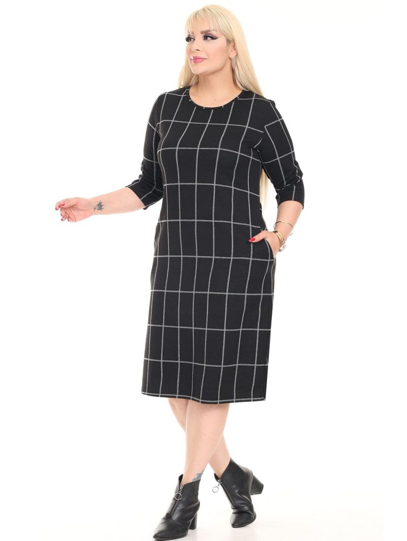 Klasikinė languota suknelė su kišenėmis