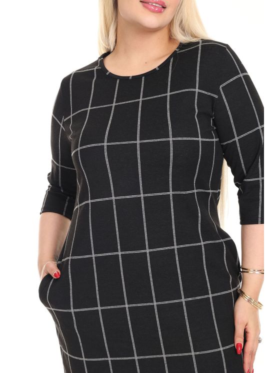 Klasikinė languota suknelė su kišenėmis 2