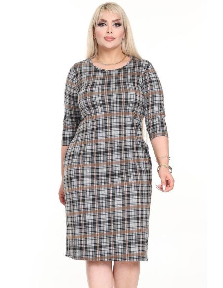 Klasikinė languota suknelė su kišenėmis