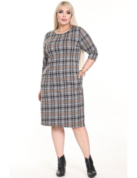 Klasikinė languota suknelė su kišenėmis