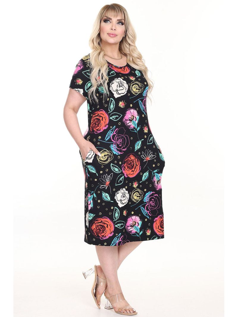 Raštuota suknelė trumpomis rankovėmis Raštuota suknelė trumpomis rankovėmis