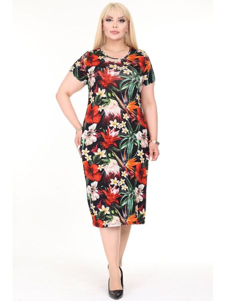 Летнее платье с цветочным принтом и короткими рукавами