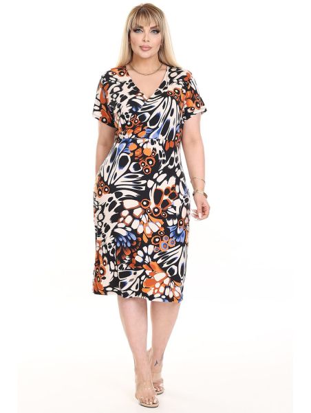 Raštuota suknelė trumpomis rankovėmis