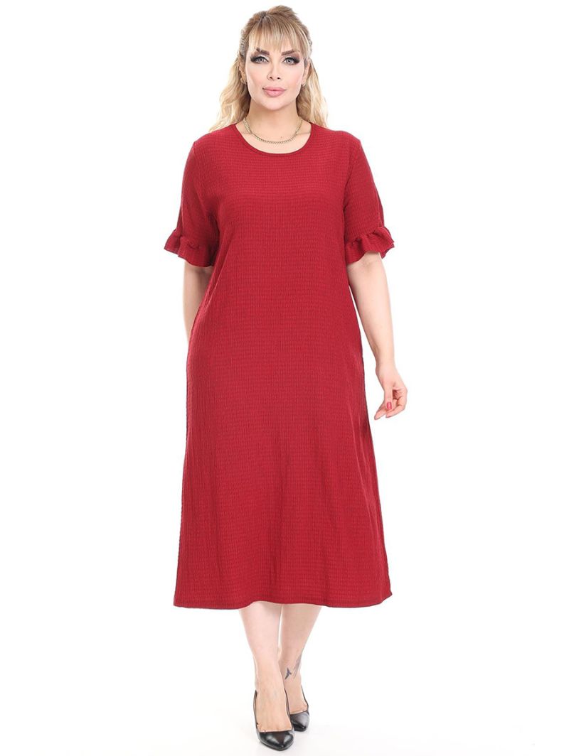 Raudona suknelė trumpomis rankovėmis Raudona suknelė trumpomis rankovėmis